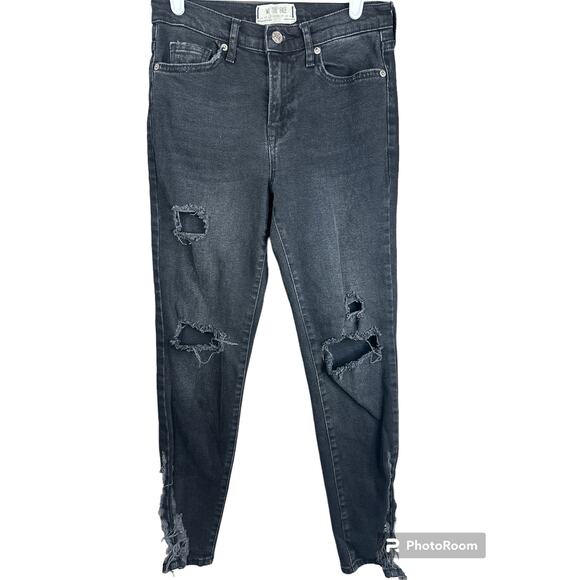 We The Free Black Dark Wash Super Distressed Skinny Jeans Side Slits Size 26 - Picture 1 of 6